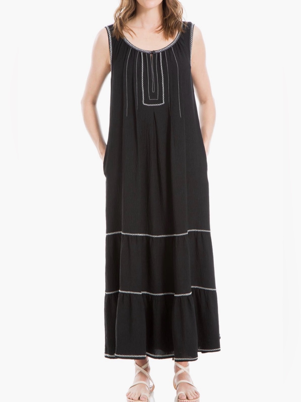 Max Studio Black Sleeveless Maxi Dress with White Contrast Trim